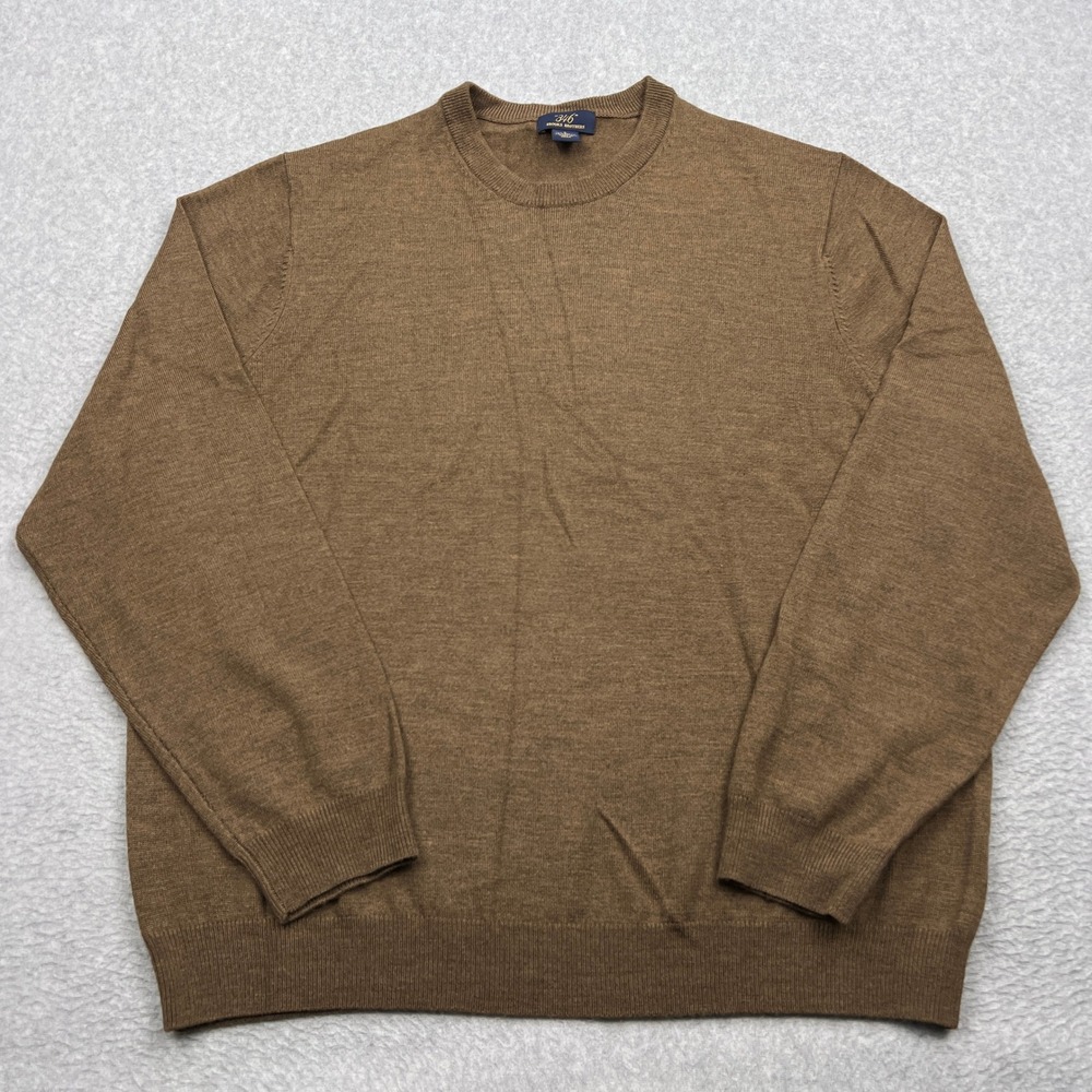Brooks Brothers 346 Sweater Mens Large Brown Merino Wool Crewneck Knit Pullover